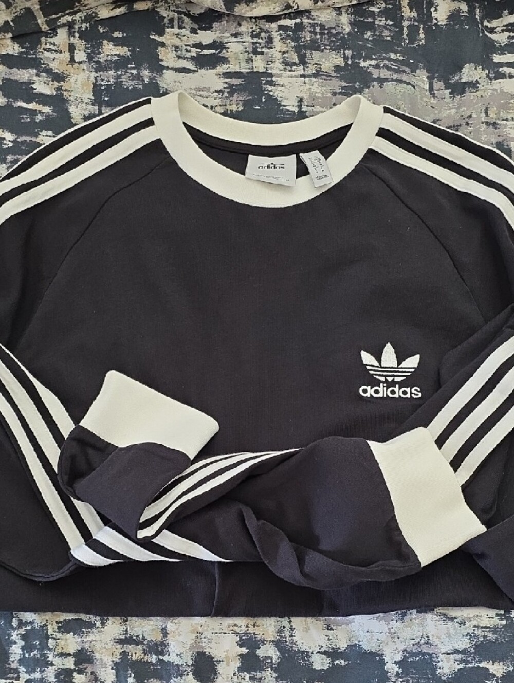 adidas Black Long Sleeve Three-Stripe Crew with White Trim - Picture 4 of 4